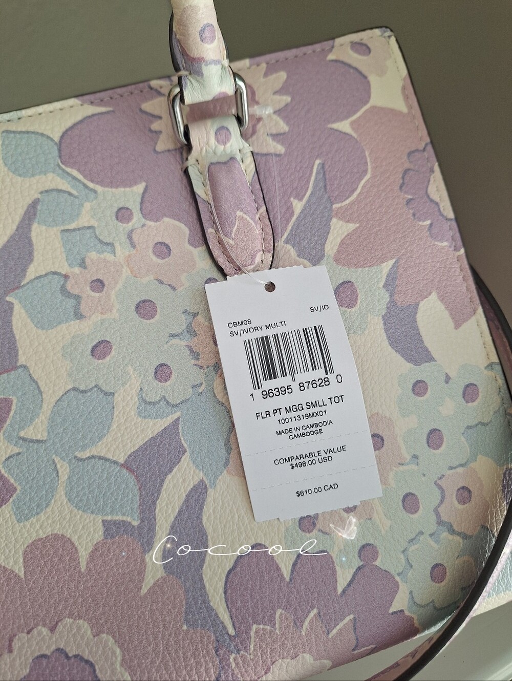NEW COACH Maggie Small Tote Bag Crossbody Floral Print In Leather Ivory/Purple - Picture 6 of 8